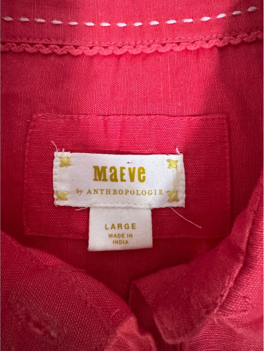 Maeve Anthropologie Linen Cotton Button Up Shirt Large Coral Coastal Summer Top - Picture 2 of 7